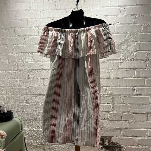 $5 ADD ON Forever21 Pinstripe Off Shoulder Mini Dress - Picture 2 of 6